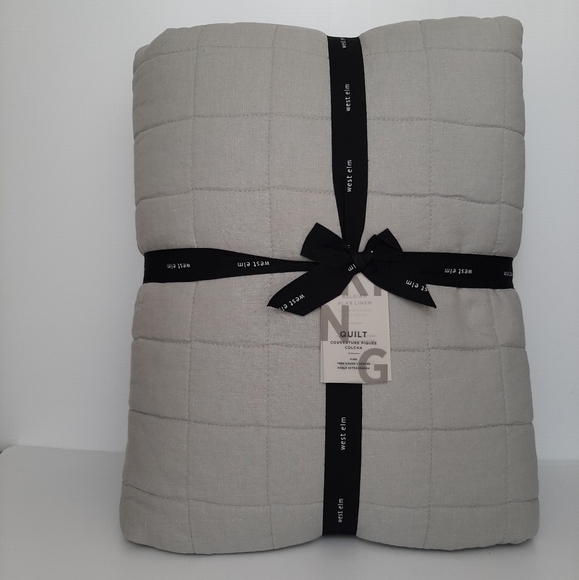 West Elm Belgian Flax Linen Frayed Edge King Quilt Platinum Gray - Picture 11 of 12